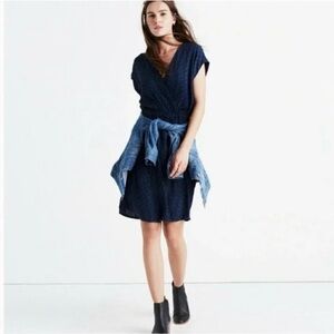 MADEWELL | Blue‎ Diamond Brushstroke Mini Navy and Black Wrap Dress Sz. XS